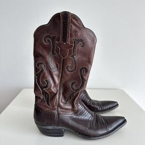 Rios of Mercedes Boots Womens 7B Brown Exotic Lizard Leather Pointed Toe 2700